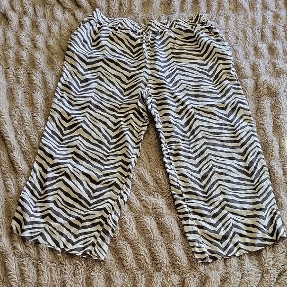 🌞Tahari Black and White Zebra Print Linen Pants Sz 1X - Picture 1 of 6